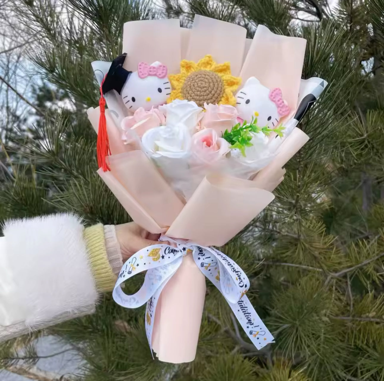 HK Graduation Pink Vail Flower Bouquet