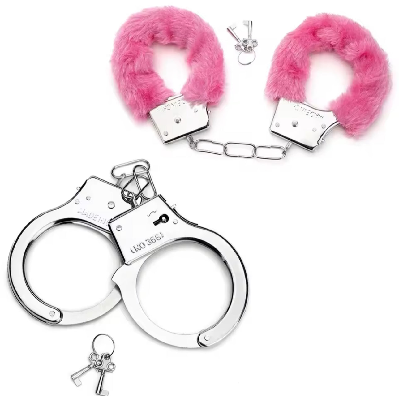 Two Piece HandCuffs  | Steel & Pink Fluff