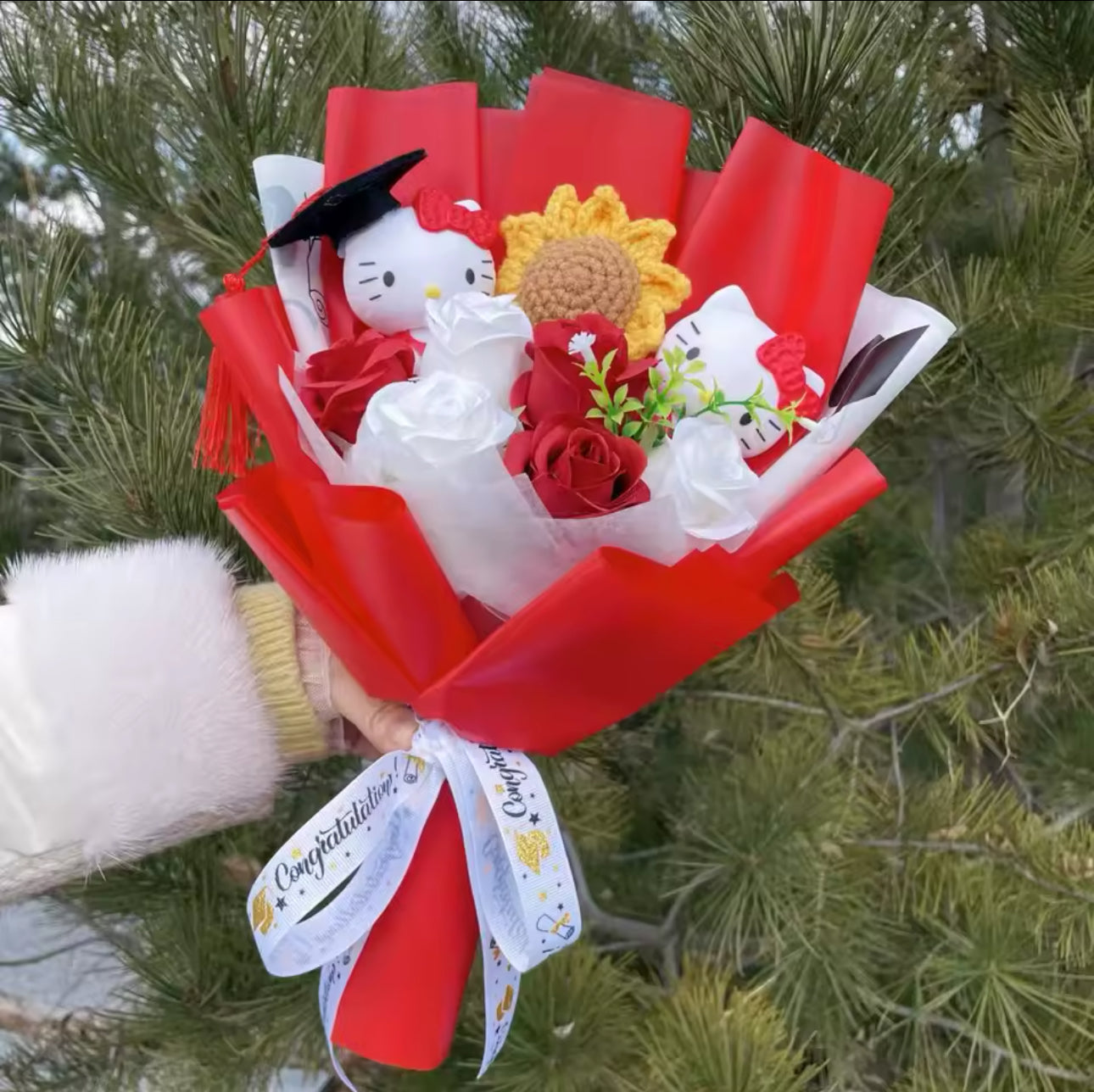HK Red Graduation Vail Flower Bouquet
